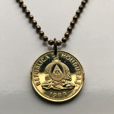 1975 Honduras 5 Centavos coin pendant pirámide Lempira Lenca Tegucigalpa Choluteca masonic eye Yoro Olancho El Paraíso Atlántida Copán La Ceiba San Pedro Sula Choloma Comayagua Centroamérica n003541