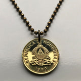 1975 Honduras 5 Centavos coin pendant pirámide Lempira Lenca Tegucigalpa Choluteca masonic eye Yoro Olancho El Paraíso Atlántida Copán La Ceiba San Pedro Sula Choloma Comayagua Centroamérica n003541