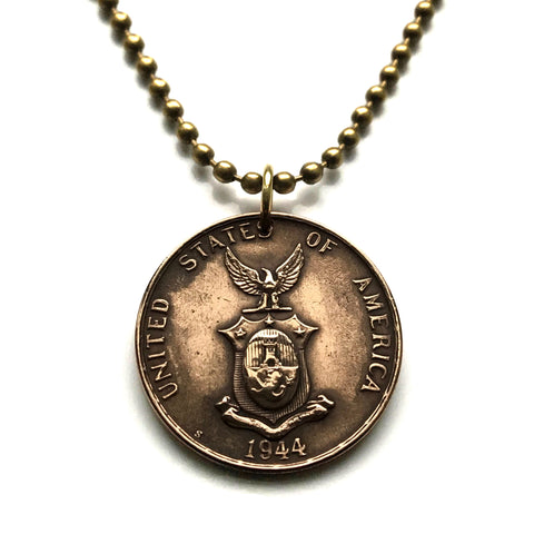 1944 USA Philippines 1 Centavo coin pendant necklace World War 2 era eskudo Pilipinas eagle Filipino Pinoy Manila Quezon Davao Bohol Cebu Rizal Palawan Zamboanga Antipolo Pasig Luzon Visayas Panay Mindanao Tagalog Cebuano Bisaya Hiligaynon Cavite n000419