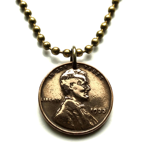 1955 USA United States of America Wheat Penny 1 Cent coin pendant necklace jewelry president Abraham Lincoln American Civil War Union the North Gettysburg Kentucky Indiana Washington New York Illinois n003038