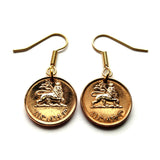 1944 Ethiopia 1 Santeem coin earrings jewelry Lion of Judah Haile Selassie Rasta Jewish tribe Ras Gondar Mek'ele Oromia Zion Jamaica Axum Dan Oromo people e000046