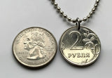 2009 Russia Rossiya 2 Rubles coin pendant necklace fashion jewelry double headed eagle Moscow Saint Petersburg Novosibirsk Yekaterinburg Nizhny Novgorod Kazan Sochi Ivanovo Saransk Petergof Kremlin Pyatigorsk Astrakhan Samara n002632