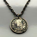 1856 Denmark Danmark 1 Skilling Rigsmont coin pendant Danish crown initial F Copenhagen Odense Strøget Danes Scandinavia Nordic Baltic n002052