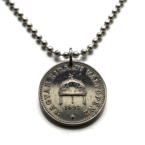 1893 Hungary Magyars 20 Filler coin pendant necklace jewelry Hungarian Holy Crown of Saint Stephen Szent Korona Budapest Debrecen Szeged Miskolc Pécs Győr Gellért Hill Nyíregyháza Jászság Fejér Hajdú-Bihar n000861