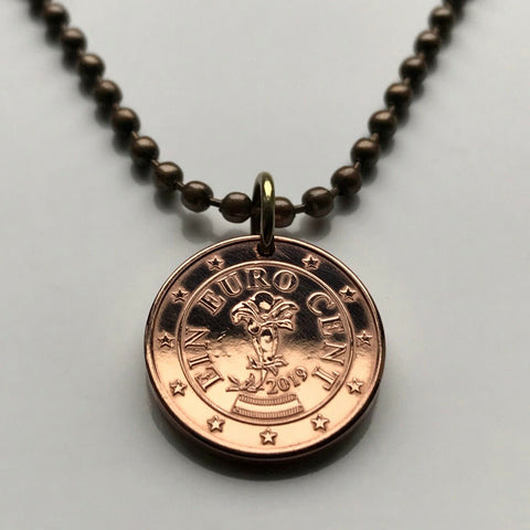 2019 Austria Osterreich 1 Euro Cent coin pendant necklace jewelry Stemless Trumpet Gentian flowering Alpine perennial plant Alps Pyrenees mountains Vienna Salzburg Graz Linz Innsbruck Klagenfurt Villach Tyrol Styria Carinthia Sankt Polten Wels n002343