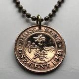 1934 British Hong Kong China 1 Cent coin pendant necklace jewelry Hongkonger Pearl of the Orient Sham Shui Po Yau Tsim Mong Kwai Tsing Tai Po Sha Tin n000402