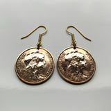 France 5 Centimes French coin earrings Liberty Paris Marseille Lyon Toulouse Lille Rennes Reims Le Havre Toulon Dijon Angers Nimes Avignon e000236