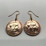 France 5 Centimes French coin earrings Liberty Paris Marseille Lyon Toulouse Lille Rennes Reims Le Havre Toulon Dijon Angers Nimes Avignon e000236