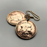 France 5 Centimes French coin earrings Liberty Paris Marseille Lyon Toulouse Lille Rennes Reims Le Havre Toulon Dijon Angers Nimes Avignon e000236