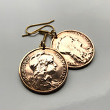 France 5 Centimes French coin earrings Liberty Paris Marseille Lyon Toulouse Lille Rennes Reims Le Havre Toulon Dijon Angers Nimes Avignon e000236