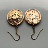 France 5 Centimes French coin earrings Liberty Paris Marseille Lyon Toulouse Lille Rennes Reims Le Havre Toulon Dijon Angers Nimes Avignon e000236