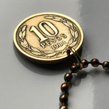 1988 Chile 10 Pesos coin pendant Chilena libertad Mapuche Santiago Antofagasta Rancagua Temuco Rapa Nui Arica Iquique n000482