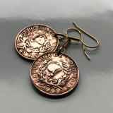 Colombia 5 Centavos coin earrings Jacobin cap Bogotá Medellín Cali Barranquilla Cartagena Cúcuta Bucaramanga Pereira Antioquia Valle del Cauca Quimbaya Santander Manizales Caldas Soledad e000243