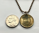 1998 British UK Hong Kong China 50 Cents coin pendant Bauhinia orchid flower blossom floral Sham Shui Po Yau Tsim Mong Kwai Tsing Tai Po Sha Tin n000043
