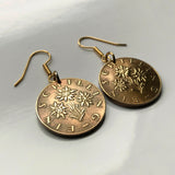 Austria Osterreich 1 Schilling coin earrings Edelweiss flower Alpine plant daisy sunflower Vienna Wien Salzburg Graz Linz Innsbruck Klagenfurt Villach Tyrol Styria Carinthia Sankt Polten Wels e000057