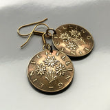 Austria Osterreich 1 Schilling coin earrings Edelweiss flower Alpine plant daisy sunflower Vienna Wien Salzburg Graz Linz Innsbruck Klagenfurt Villach Tyrol Styria Carinthia Sankt Polten Wels e000057
