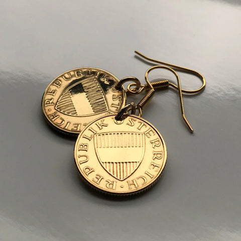1966 Austria Osterreich 50 Groschen coin earrings jewelry Habsburg shield Vienna Wien Graz Salzburg Innsbruck Styria Wien Wels Vorarlberg Dornbirn Ischgl Heurigen Alps Alpine Linz Klagenfurt Villach Zell am See Tyrol Carinthia Sankt Pölten e000256