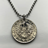Austria Osterreich 10 Schilling coin pendant Austrian eagle Austrian lady hat Vienna Sankt Polten Wels Solden Ischgl Gmunden Vorarlberg Zell am See n000288