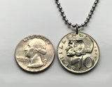 Austria Osterreich 10 Schilling coin pendant Austrian eagle Austrian lady hat Vienna Sankt Polten Wels Solden Ischgl Gmunden Vorarlberg Zell am See n000288
