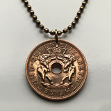 1963 Rhodesia Nyasaland Zimbabwe Malawi 1 Penny coin pendant African elephants Salisbury Bulawayo Shona Ndebele Chewa Bantu Harare Epworth Gweru Kwekwe Manicaland Zomba Livingstone Lusaka Lilongwe Masvingo Hwange National Park Mutare Chitungwiza n000138