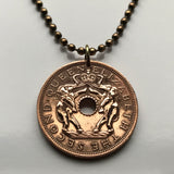 1963 Rhodesia Nyasaland Zimbabwe Malawi 1 Penny coin pendant African elephants Salisbury Bulawayo Shona Ndebele Chewa Bantu Harare Epworth Gweru Kwekwe Manicaland Zomba Livingstone Lusaka Lilongwe Masvingo Hwange National Park Mutare Chitungwiza n000138