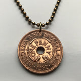1963 Rhodesia Nyasaland Zimbabwe Malawi 1 Penny coin pendant African elephants Salisbury Bulawayo Shona Ndebele Chewa Bantu Harare Epworth Gweru Kwekwe Manicaland Zomba Livingstone Lusaka Lilongwe Masvingo Hwange National Park Mutare Chitungwiza n000138