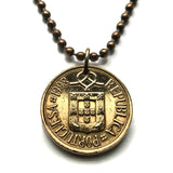 Portugal 5 Escudos coin pendant necklace Portuguese Quinas castles Porto Lisbon Braga Faro Lagoa Sintra Coimbra Évora Vasco da Gama Maria de Belém Algarve Guimarães Mirandese n000188