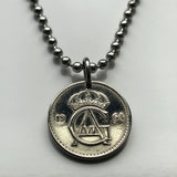 1969 Sweden 25 Ore coin pendant necklace Swedish crown initial G A Stockholm Tre Kroner Uppsala Malmo Gothenburg Vasteras Gotaland Helsingborg Norrkoping Smolandia Nordic Scandinavian Norse Svear Svealand Norrland Linkoping Vikings Orebro n003223