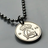 1969 Sweden 25 Ore coin pendant necklace Swedish crown initial G A Stockholm Tre Kroner Uppsala Malmo Gothenburg Vasteras Gotaland Helsingborg Norrkoping Smolandia Nordic Scandinavian Norse Svear Svealand Norrland Linkoping Vikings Orebro n003223