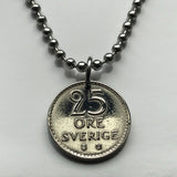 1969 Sweden 25 Ore coin pendant necklace Swedish crown initial G A Stockholm Tre Kroner Uppsala Malmo Gothenburg Vasteras Gotaland Helsingborg Norrkoping Smolandia Nordic Scandinavian Norse Svear Svealand Norrland Linkoping Vikings Orebro n003223