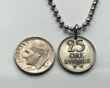 1969 Sweden 25 Ore coin pendant necklace Swedish crown initial G A Stockholm Tre Kroner Uppsala Malmo Gothenburg Vasteras Gotaland Helsingborg Norrkoping Smolandia Nordic Scandinavian Norse Svear Svealand Norrland Linkoping Vikings Orebro n003223