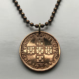 1972 Portugal 50 Centavos coin pendant Portuguese 5 Quinas castles Quincunx cross Lisboa Oporto Faro Vila Nova de Gaia Guimarães Évora Praia da Marinha Coimbra Sintra Viseu Setúbal Amadora Mirandese Funchal Castillan n000435