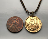 1997 Russia 50 Kopeks coin pendant necklace jewelry military Saint George horse dragon slayer Moscow Saint Petersburg Novosibirsk Yekaterinburg Kazan Kievan Novgorod Sochi Christian martyr Crusades Cossacks n001182