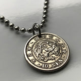 1904 Japan 10 Sen SILVER coin pendant jewelry Japanese dragon Seiryu Azure Tokyo Yokohama Nagoya Sapporo Kobe Osaka Fukuoka Sendai Saitima Shibuya Kawasaki Hiroshima Kyoto Okinawa Samurai n003247
