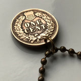 USA Indian Head Cent coin pendant Native American Indian First Nation Chief Tribal feathered headdress War bonnet Great Plains American Civil War Navajo Cherokee Choctaw Chippewa Sioux Apache Blackfeet Creek Iroquois Lumbee Pueblo Chickasaw n000807