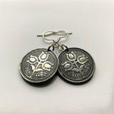 Netherlands 10 Cents coin earrings World War 2 era Dutch tulips flowers Amsterdam Rotterdam The Hague Utrecht Eindhoven Holland Ajax De Wallen Nederlanden Groningen Tilburg Gouda Almere Delft Friesland Muiden Zeeland WWII e000305