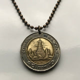 Tailandia Siam 10 Baht moneda colgante Wat Arun Templo Budista del Amanecer Bangkok Yai Monte Sumeru Wat Makok Chao Phraya Wat Phra Kaew Nonthaburi Pak kret Chiang Mai Nakhon Ratchasima Phuket n000409