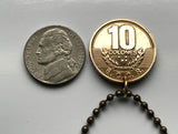 1995 Costa Rica 10 Colones coin pendant San Jose Puerto Limón Alajuela Liberia Puntarenas San Vicente Barranca ticos América Central Heredia Cinco Esquinas Desamparados Tamarindo Arenal n001695