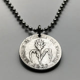 1985 Rwanda 1 Franc coin pendant Rwandese Pearl Millet flower African finger Millet Plant cereal crops grains Kinyarwanda Kigali Gisenyi Banyarwanda Abahutu Hutu Bantu Batwa Tutsi Twa people Butare Gitarama Ruhengeri Byumba Cyangugu Kibuye n001305