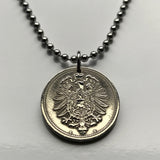 1876 Germany Deutschland 10 Pfennig coin pendant German black eagle Berlin Hamburg Munich Cologne Frankfurt Stuttgart Düsseldorf Bavaria Leipzig Dortmund Essen Bremen Dresden Hanover n000465