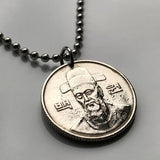 South Korea 100 Won coin pendant necklace fashion jewelry Admiral Yi Sun-sin Seoul Busan Incheon Daegu Hanguk Hangul national hero Imjin war Koryŏ Daejeon Gwangju Suwon Myeongnyang Battle Japan n001235