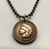 USA Indian Head Cent coin pendant Native American Indian First Nation Chief Tribal feathered headdress War bonnet Great Plains American Civil War Navajo Cherokee Choctaw Chippewa Sioux Apache Blackfeet Creek Iroquois Lumbee Pueblo Chickasaw n000807