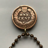USA Indian Head Cent coin pendant Native American Indian First Nation Chief Tribal feathered headdress War bonnet Great Plains American Civil War Navajo Cherokee Choctaw Chippewa Sioux Apache Blackfeet Creek Iroquois Lumbee Pueblo Chickasaw n000807