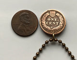 USA Indian Head Cent coin pendant Native American Indian First Nation Chief Tribal feathered headdress War bonnet Great Plains American Civil War Navajo Cherokee Choctaw Chippewa Sioux Apache Blackfeet Creek Iroquois Lumbee Pueblo Chickasaw n000807