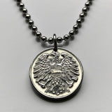 1962 Austria Osterreich 2 Groschen coin pendant Austrian eagle Habsburg shield Vienna Salzburg Graz Linz Innsbruck Styria Klagenfurt Tyrol Villach Carinthia Wels  Sankt Pölten Kufstein Vorarlberg Hallstatt Alpine Wachau valley Krems Sölden Ischgl n000794