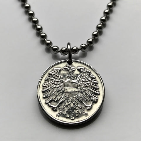 1962 Austria Osterreich 2 Groschen coin pendant Austrian eagle Habsburg shield Vienna Salzburg Graz Linz Innsbruck Styria Klagenfurt Tyrol Villach Carinthia Wels  Sankt Pölten Kufstein Vorarlberg Hallstatt Alpine Wachau valley Krems Sölden Ischgl n000794