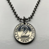 1962 Austria Osterreich 2 Groschen coin pendant Austrian eagle Habsburg shield Vienna Salzburg Graz Linz Innsbruck Styria Klagenfurt Tyrol Villach Carinthia Wels  Sankt Pölten Kufstein Vorarlberg Hallstatt Alpine Wachau valley Krems Sölden Ischgl n000794