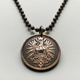 1876 Germany Deutschland 2 Pfennig coin pendant necklace jewelry German eagle Berlin Munich Cologne Frankfurt Hamburg Stuttgart Bavaria Düsseldorf Leipzig Dortmund Bremen Dresden Hanover Rothenburg Nuremberg n000943