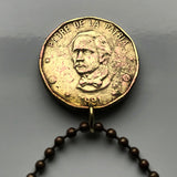 Dominican Republic 1 Peso coin pendant Santo Domingo Santiago Quisqueya La Vega San Cristóbal Punta Cana Puerto Plata Zona Colonial Duarte Cap Cana Isla Saona Baní La Romana Boca Chica n001004