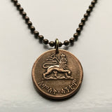1944 Ethiopia 5 Santeem coin pendant Lion of Judah Haile Selassie Rasta Jewish tribe Ras Gondar Mek'ele Oromia Zion Jamaica Axum Dan horn of Africa Abyssinian lion Amharas Solomonic Addis Ababa Adama Rastafari Israelite Emblem of Jerusalem n000900